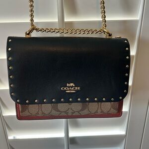 Coach Black and Brown Shoulder Bag with Gold Accents